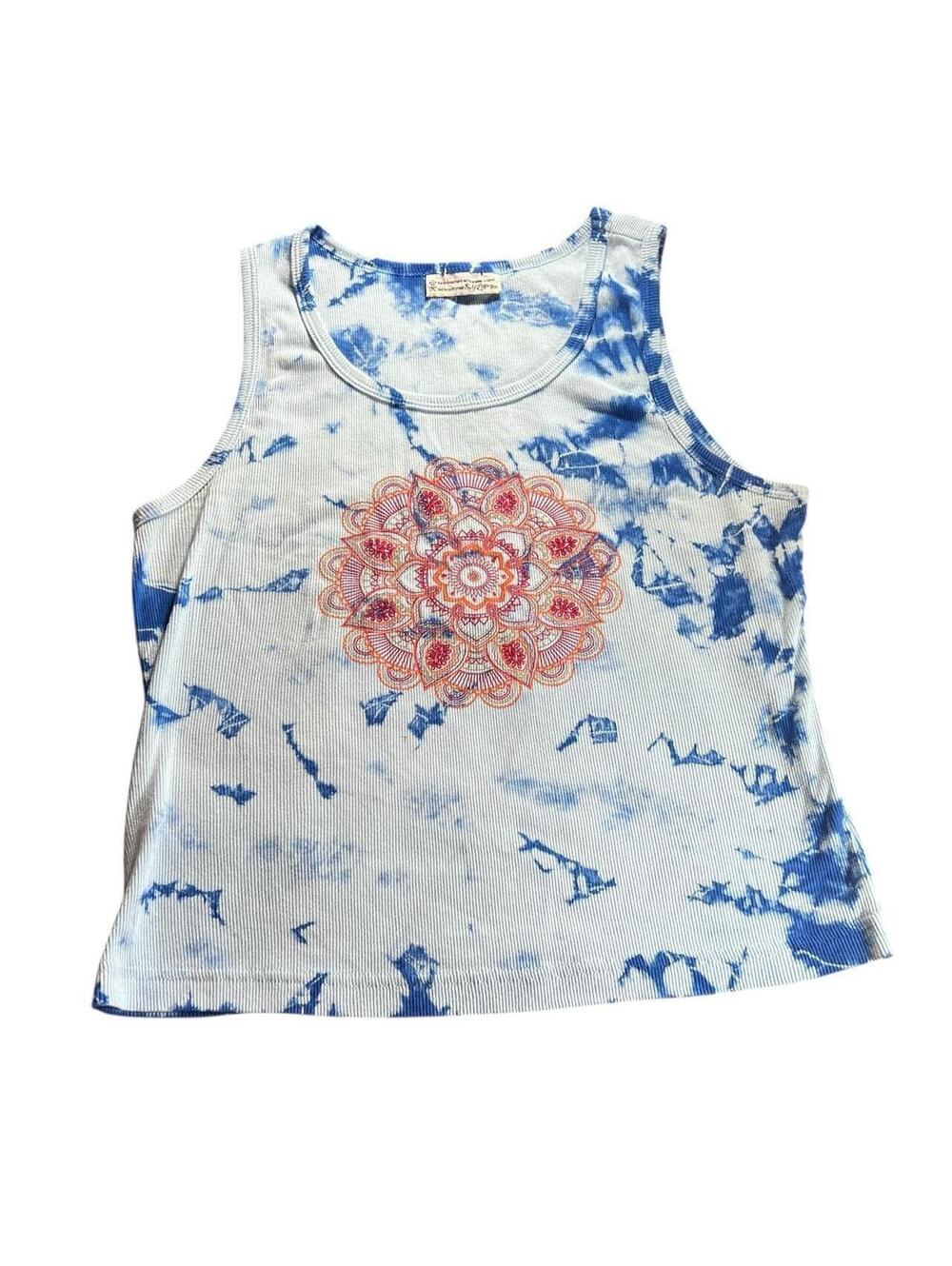 Y2K Self Esteem Blue Tie-Dye Mandala Ribbed Tank